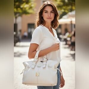 Dooney & Bourke CHIARA Shoulder Bag 14" White Pebble Leather w DUSTBAG Classic